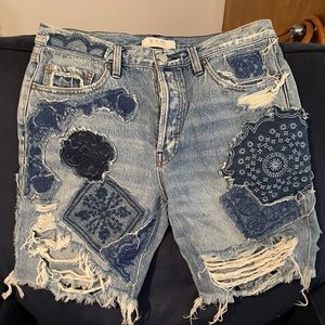 We the Free People Heartbreaker Patched Embroidered Denim Shorts 28